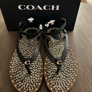 Coach Black Gracey Leather Sandal Size 9